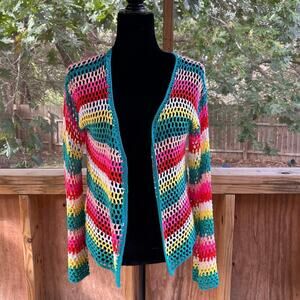 Anna & Ava Crochet Women's Colorful Striped Open Cardigan OS